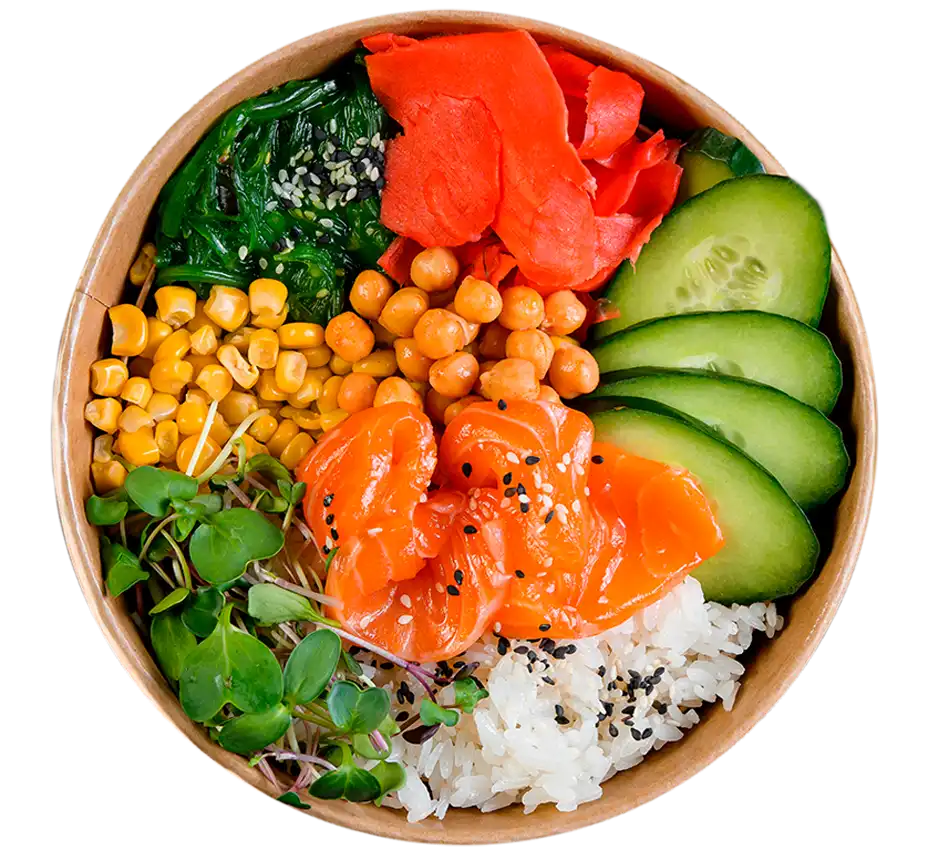 Боул з лососем, чукою та нутом