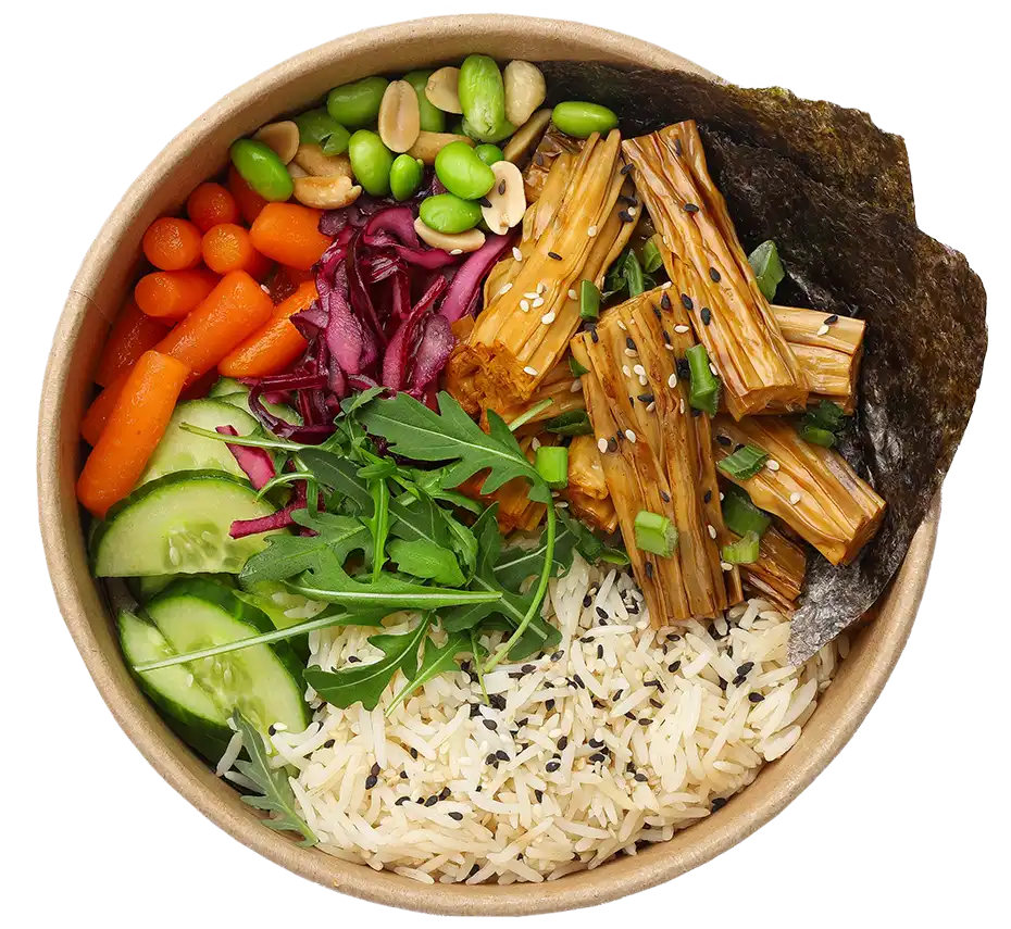 Боул з соєвою спаржею Фучжу в соусі “Teriyaki” та овочами